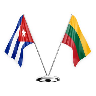 Two table flags isolated on white background 3d illustration, cuba and lithuania