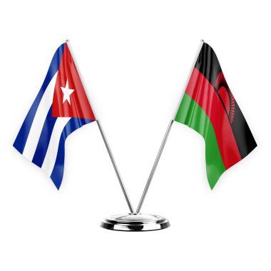 Two table flags isolated on white background 3d illustration, cuba and malawi
