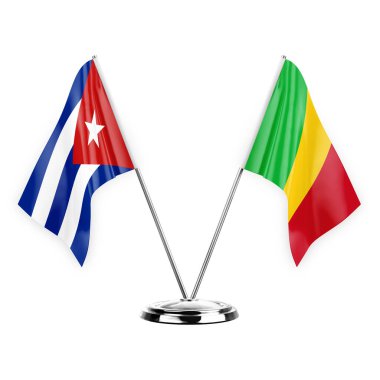 Two table flags isolated on white background 3d illustration, cuba and mali