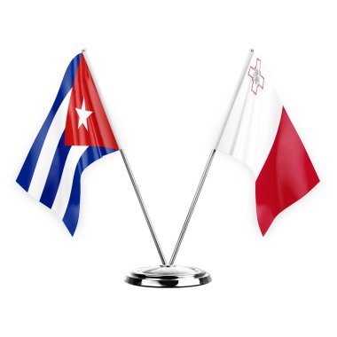 Two table flags isolated on white background 3d illustration, cuba and malta