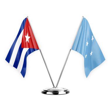 Two table flags isolated on white background 3d illustration, cuba and micronesia