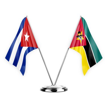 Two table flags isolated on white background 3d illustration, cuba and mozambique