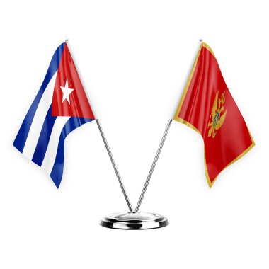 Two table flags isolated on white background 3d illustration, cuba and montenegro
