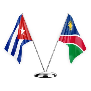 Two table flags isolated on white background 3d illustration, cuba and namibia