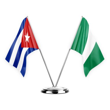 Two table flags isolated on white background 3d illustration, cuba and nigeria