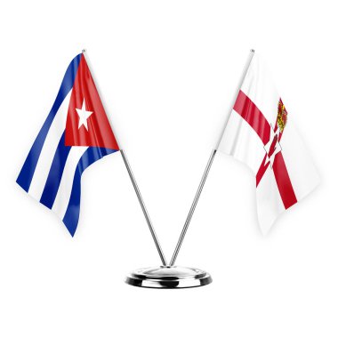 Two table flags isolated on white background 3d illustration, cuba and ireland