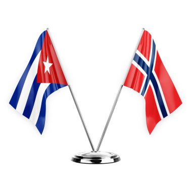 Two table flags isolated on white background 3d illustration, cuba and norway