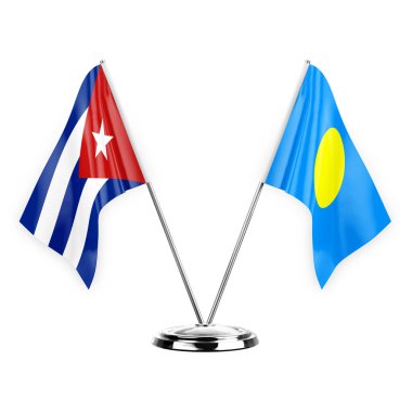 Two table flags isolated on white background 3d illustration, cuba and palau