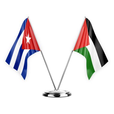 Two table flags isolated on white background 3d illustration, cuba and palestine