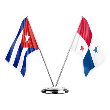 Two table flags isolated on white background 3d illustration, cuba and panama