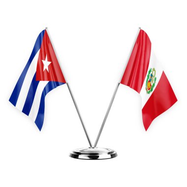 Two table flags isolated on white background 3d illustration, cuba and peru