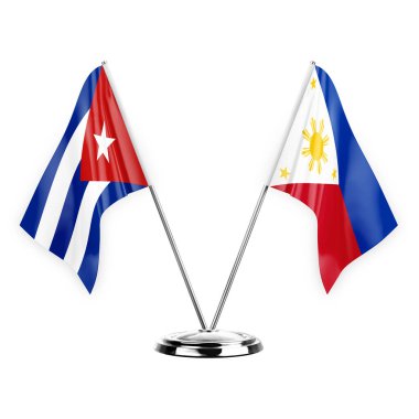 Two table flags isolated on white background 3d illustration, cuba and philippines