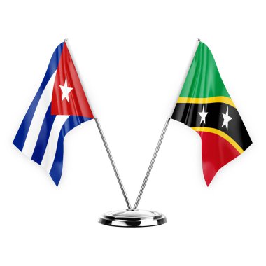 Two table flags isolated on white background 3d illustration, cuba and saint kitts and venis