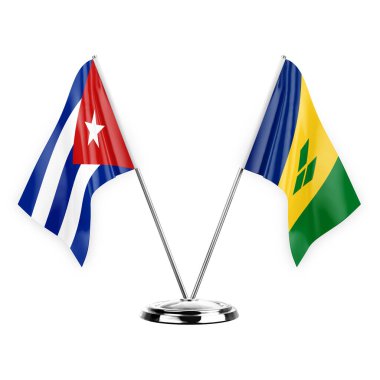 Two table flags isolated on white background 3d illustration, cuba and saint vincent and the grenadines
