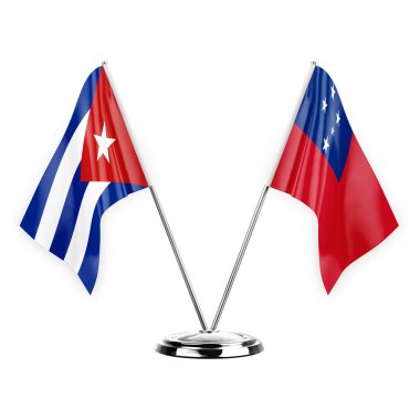 Two table flags isolated on white background 3d illustration, cuba and samoa