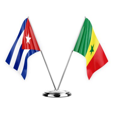 Two table flags isolated on white background 3d illustration, cuba and senegal