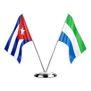 Two table flags isolated on white background 3d illustration, cuba and sierra leone