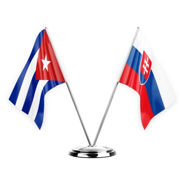 Two table flags isolated on white background 3d illustration, cuba and slovakia