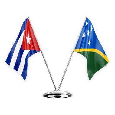 Two table flags isolated on white background 3d illustration, cuba and solomon islands