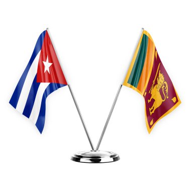 Two table flags isolated on white background 3d illustration, cuba and sri lanka