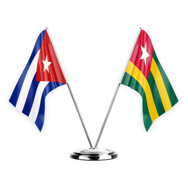 Two table flags isolated on white background 3d illustration, cuba and togo