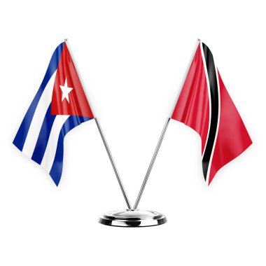 Two table flags isolated on white background 3d illustration, cuba and tobago