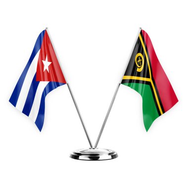 Two table flags isolated on white background 3d illustration, cuba and vanuatu