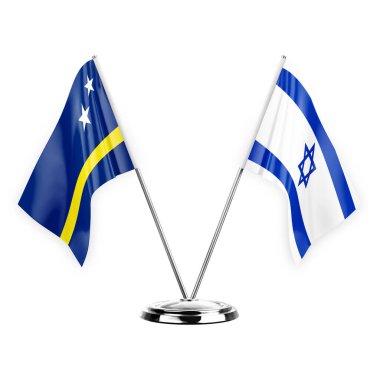 Two table flags isolated on white background 3d illustration, curacao and israel