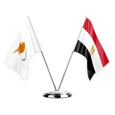 Two table flags isolated on white background 3d illustration, cyprus and egypt