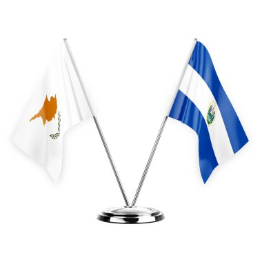 Two table flags isolated on white background 3d illustration, cyprus and el salvador