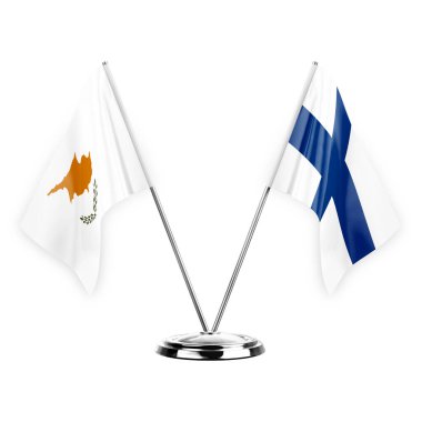 Two table flags isolated on white background 3d illustration, cyprus and finland