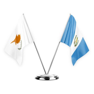 Two table flags isolated on white background 3d illustration, cyprus and guatemala