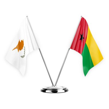 Two table flags isolated on white background 3d illustration, cyprus and guinea-bissau
