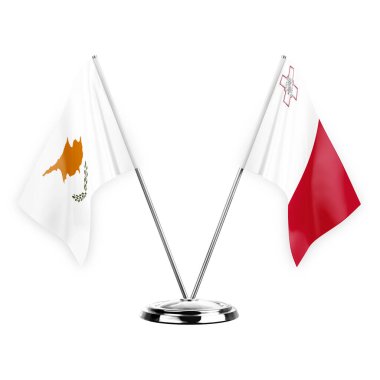 Two table flags isolated on white background 3d illustration, cyprus and malta