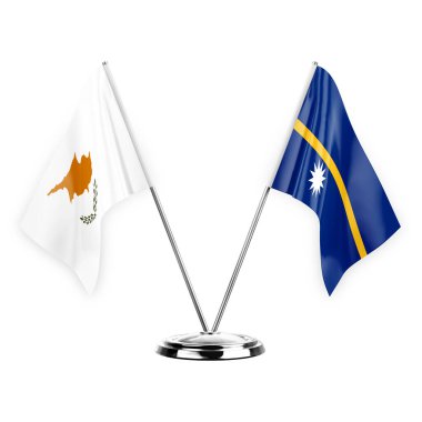 Two table flags isolated on white background 3d illustration, cyprus and nauru