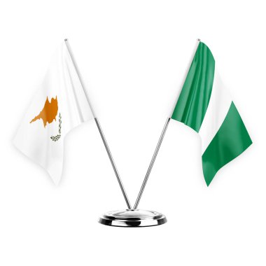 Two table flags isolated on white background 3d illustration, cyprus and nigeria