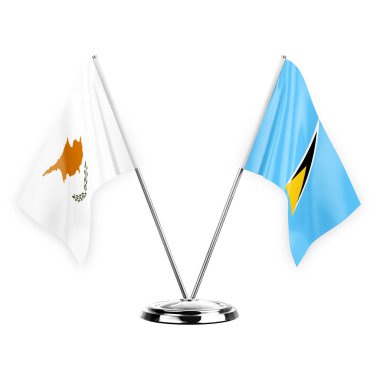 Two table flags isolated on white background 3d illustration, cyprus and saint lucia