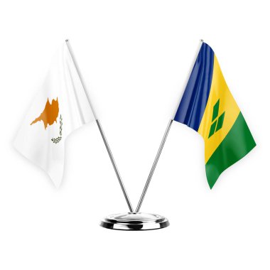 Two table flags isolated on white background 3d illustration, cyprus and saint vincent and the grenadines