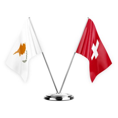 Two table flags isolated on white background 3d illustration, cyprus and switzerland