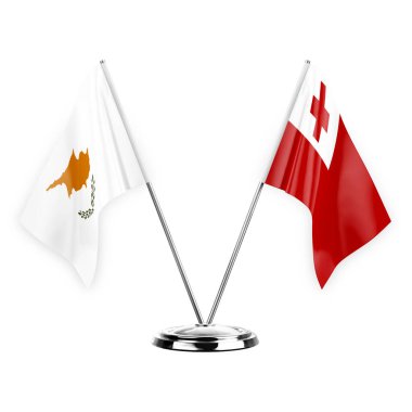 Two table flags isolated on white background 3d illustration, cyprus and tonga