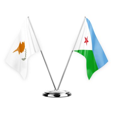 Two table flags isolated on white background 3d illustration, cyprus and djibouti