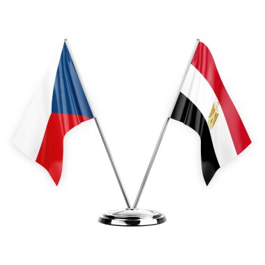 Two table flags isolated on white background 3d illustration, czechia and egypt