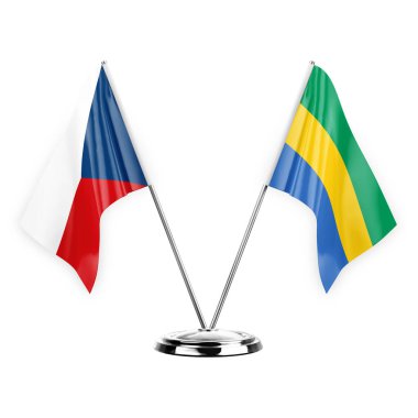 Two table flags isolated on white background 3d illustration, czechia and gabon