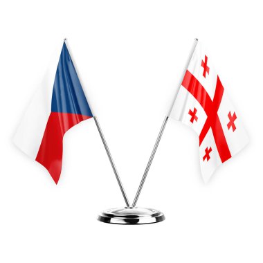 Two table flags isolated on white background 3d illustration, czechia and georgia