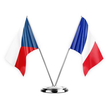 Two table flags isolated on white background 3d illustration, czechia and france