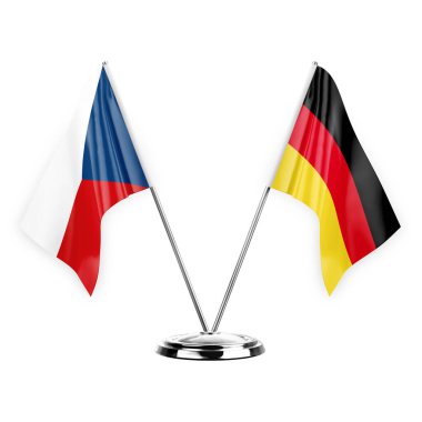 Two table flags isolated on white background 3d illustration, czechia and germany