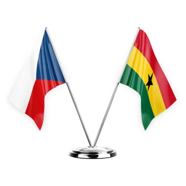 Two table flags isolated on white background 3d illustration, czechia and ghana