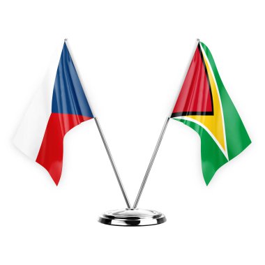 Two table flags isolated on white background 3d illustration, czechia and guyana