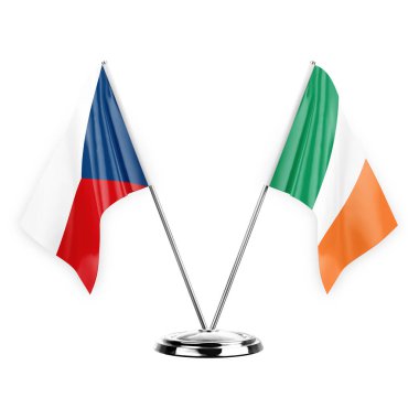 Two table flags isolated on white background 3d illustration, czechia and ireland