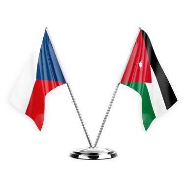 Two table flags isolated on white background 3d illustration, czechia and jordan